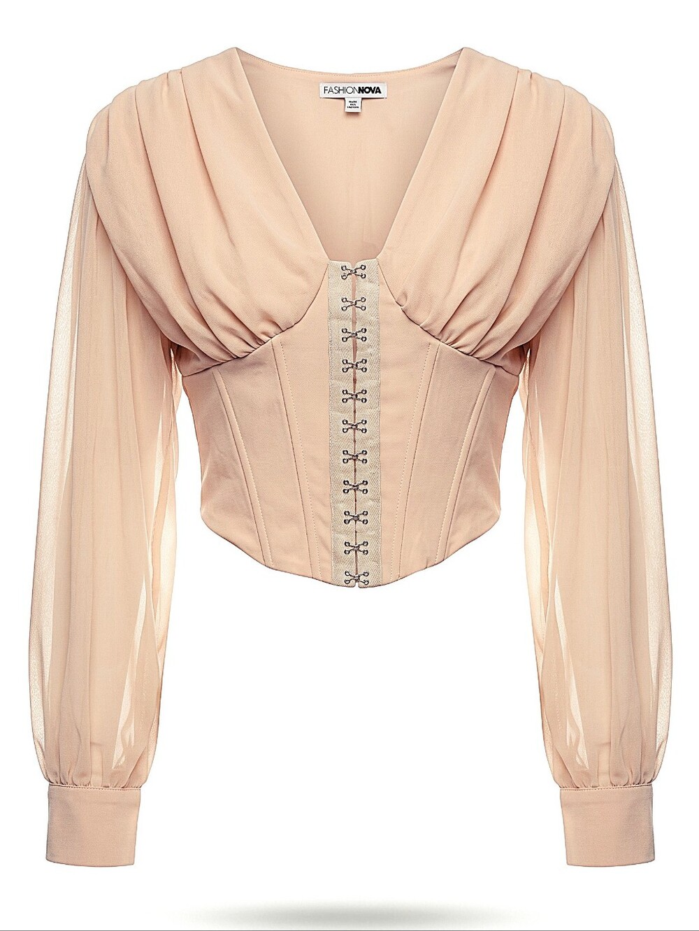 NWT! Fashion Nova Blush Sheer-Sleeve Corset Top
